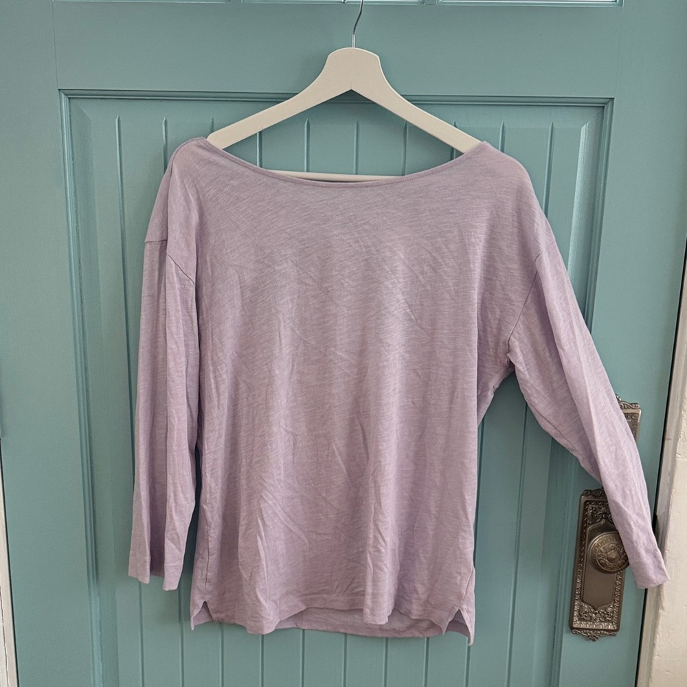J. Crew Lavender 3/4 Long Sleeve Tee, Tie Back Boatneck Women's XL